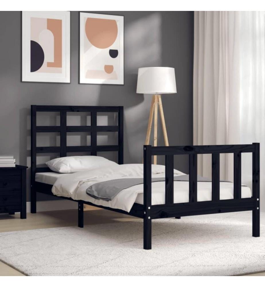 Massivholzbett mit Kopfteil Schwarz 2FT6 Small Single