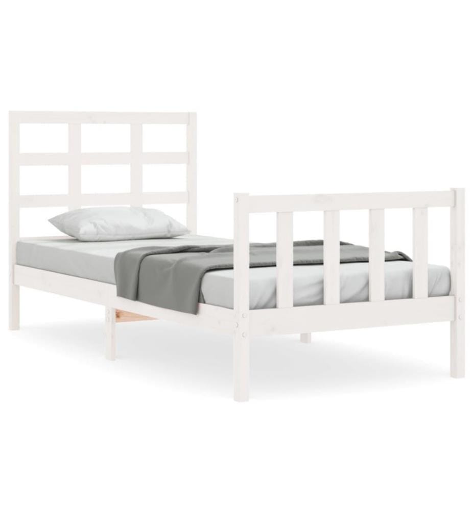 Massivholzbett mit Kopfteil Weiss 90x200 cm