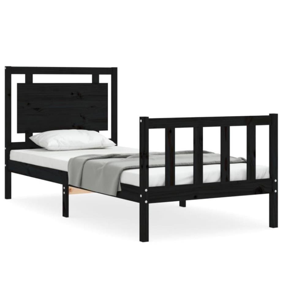 Massivholzbett mit Kopfteil Schwarz 2FT6 Small Single