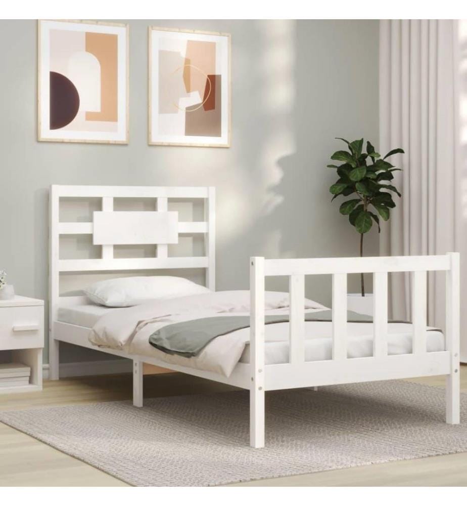 Massivholzbett mit Kopfteil Weiss 3FT Single
