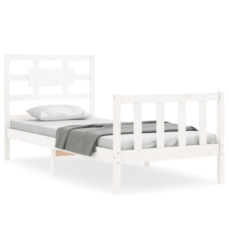 Massivholzbett mit Kopfteil Weiss 3FT Single