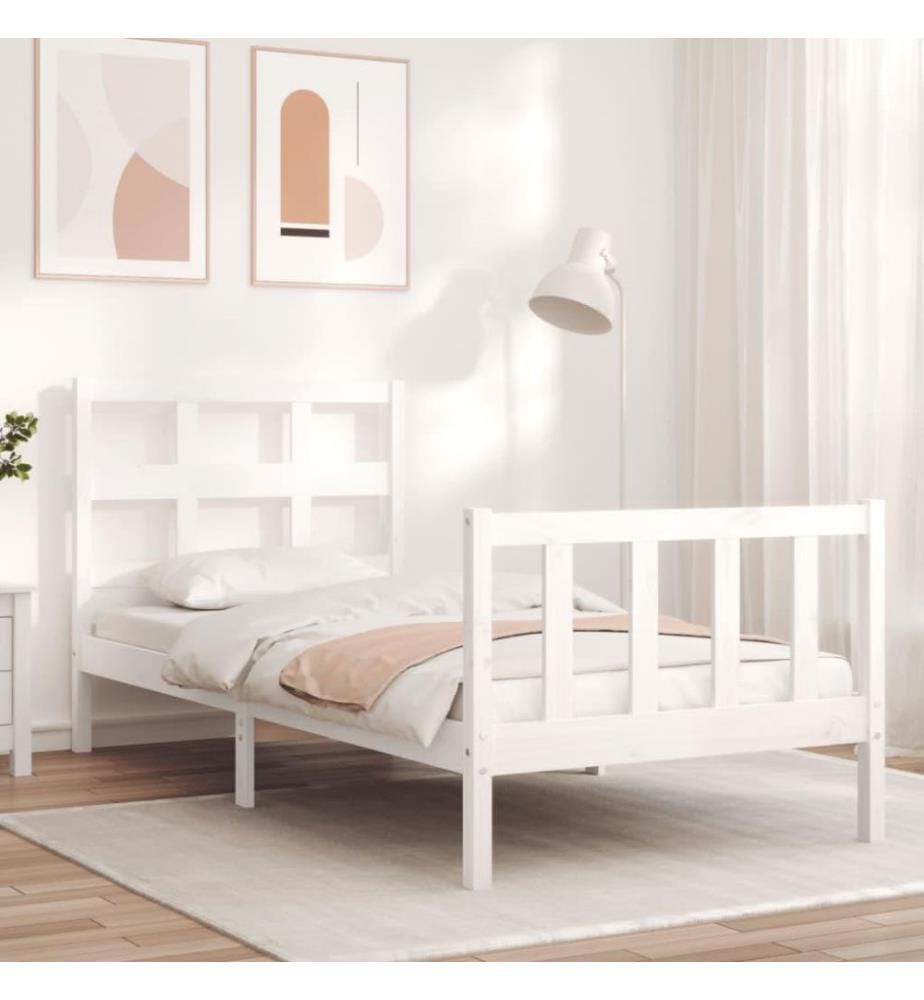 Massivholzbett mit Kopfteil Weiss 90x200 cm