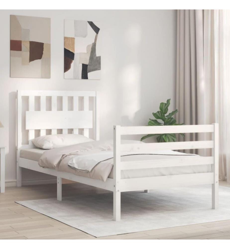Massivholzbett mit Kopfteil Weiss 90x200 cm
