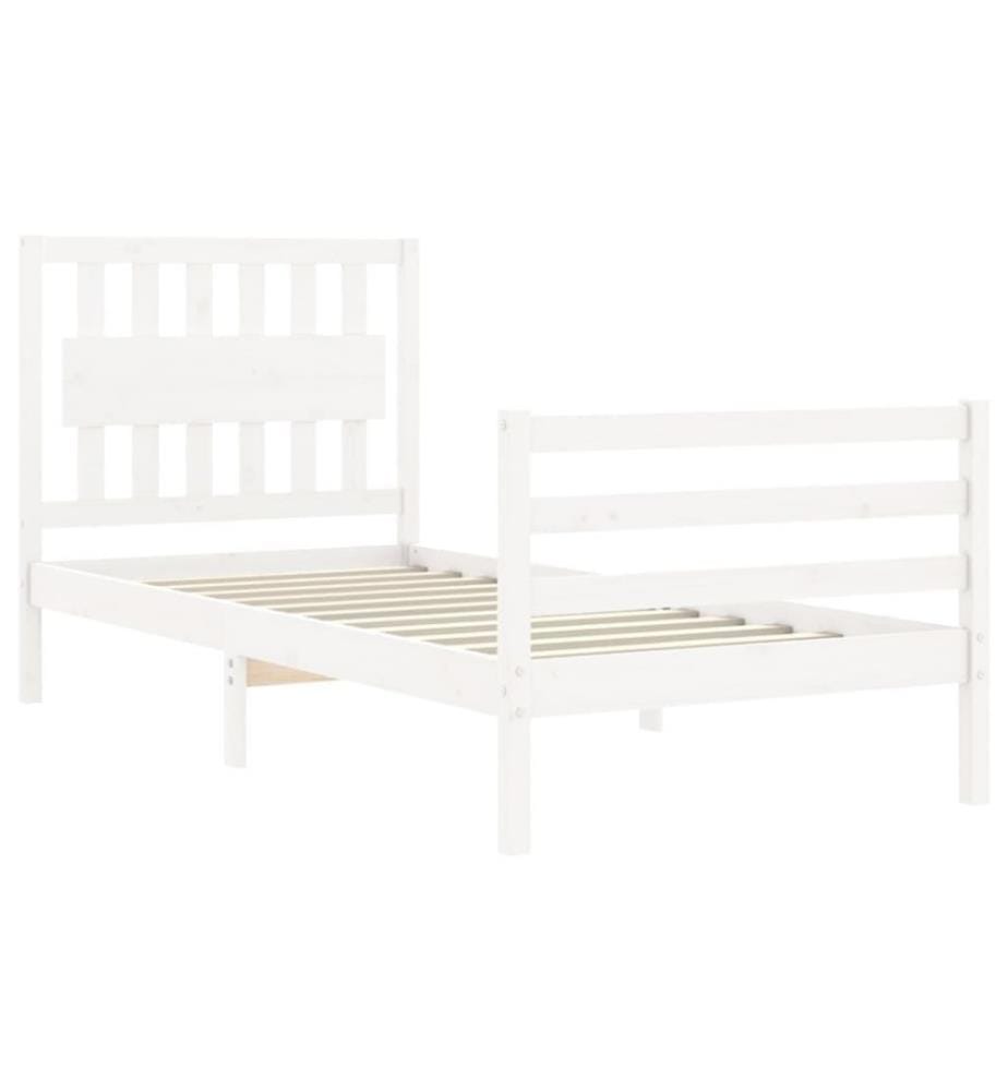 Massivholzbett mit Kopfteil Weiss 90x200 cm