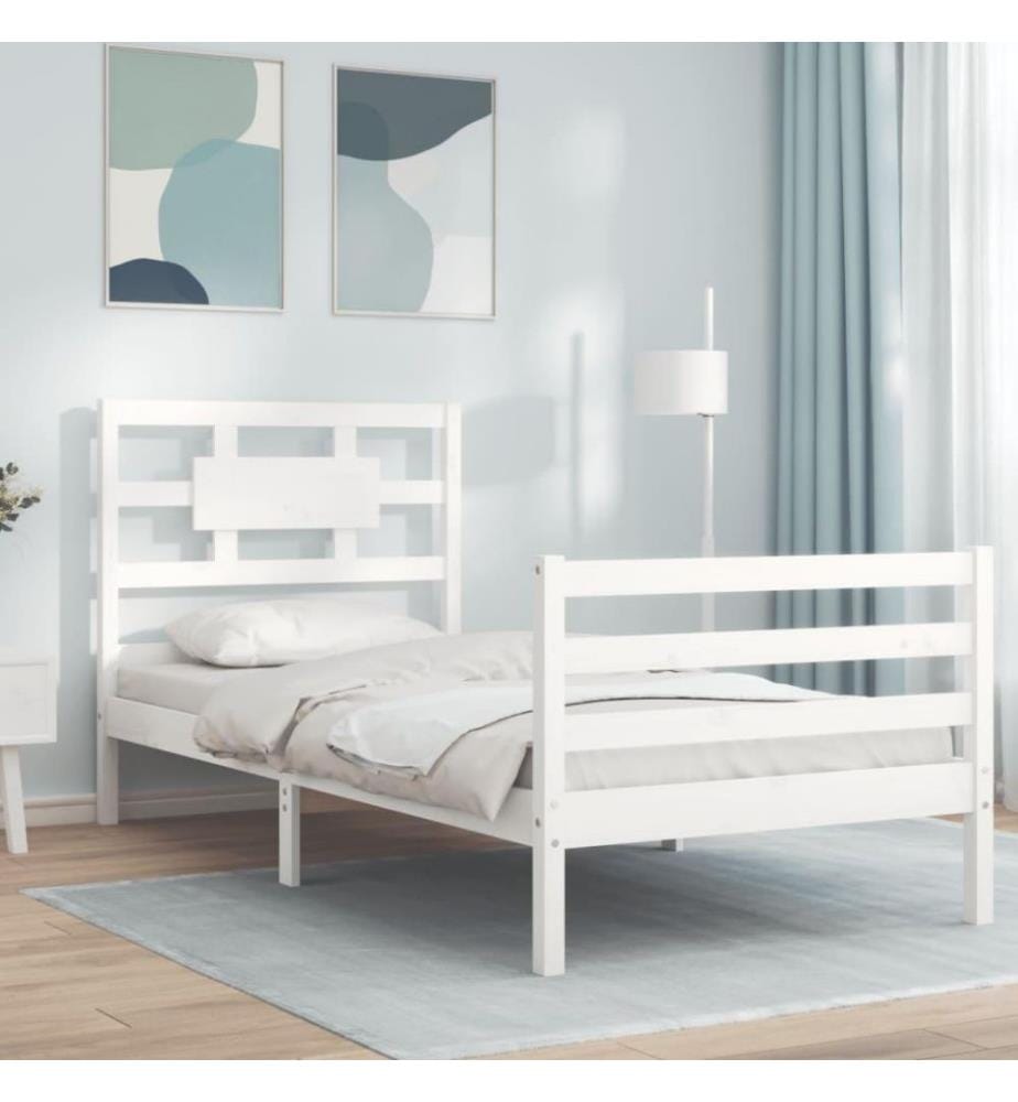 Massivholzbett mit Kopfteil Weiss 90x200 cm