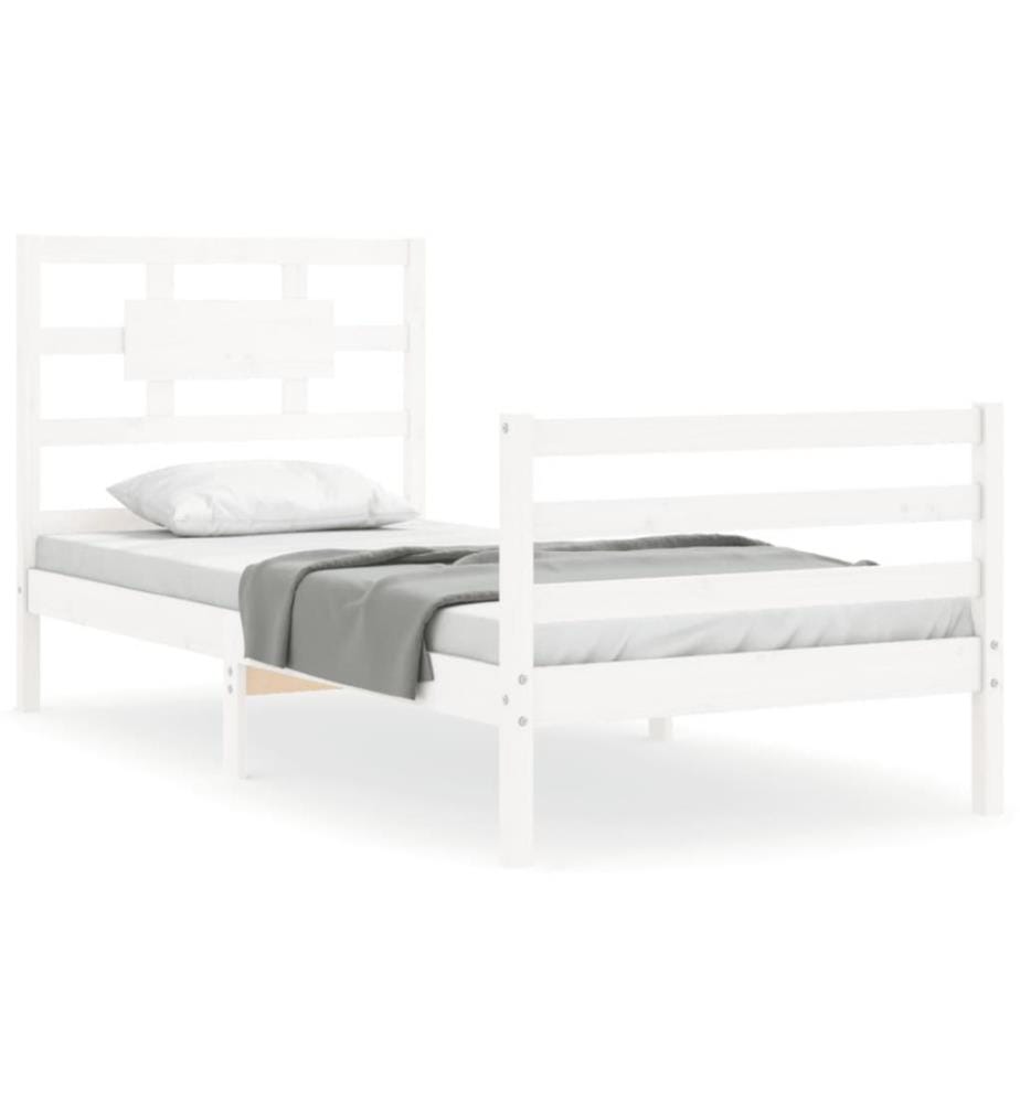 Massivholzbett mit Kopfteil Weiss 90x200 cm