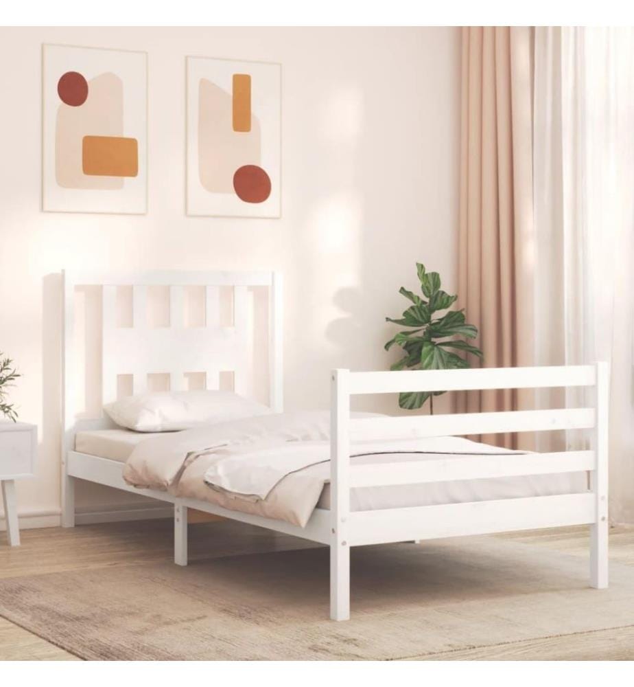 Massivholzbett mit Kopfteil Weiss 90x200 cm