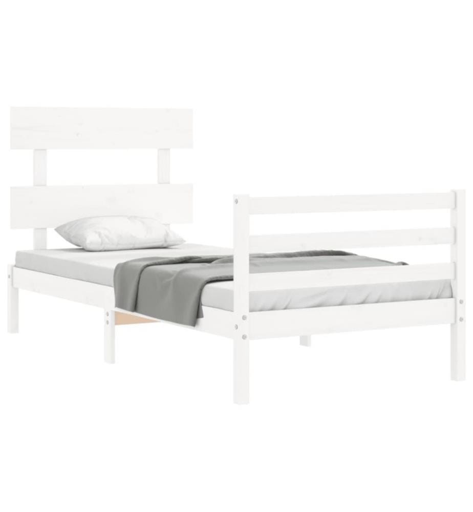 Massivholzbett mit Kopfteil Weiss 90x200 cm