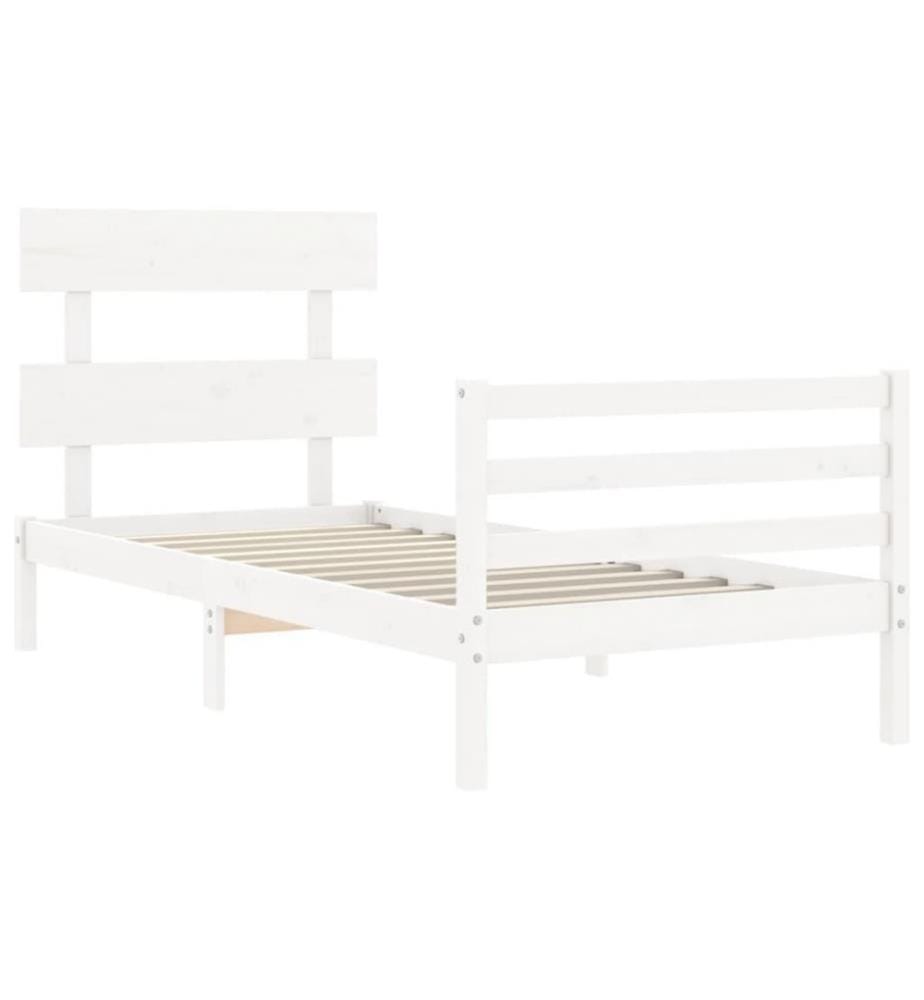 Massivholzbett mit Kopfteil Weiss 90x200 cm