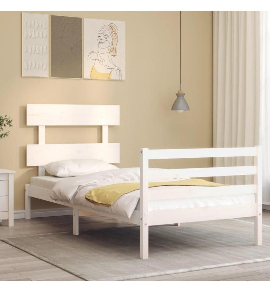 Massivholzbett mit Kopfteil Weiss 100x200 cm