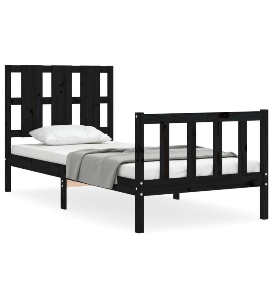 Massivholzbett mit Kopfteil Schwarz 2FT6 Small Single