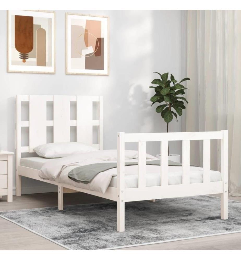 Bettgestell mit Kopfteil Weiss 90x190 cm Massivholz