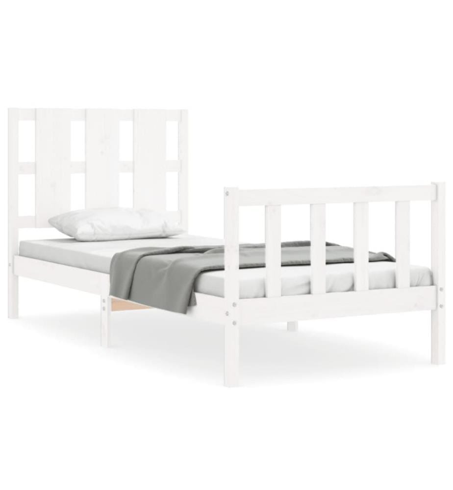 Bettgestell mit Kopfteil Weiss 90x190 cm Massivholz