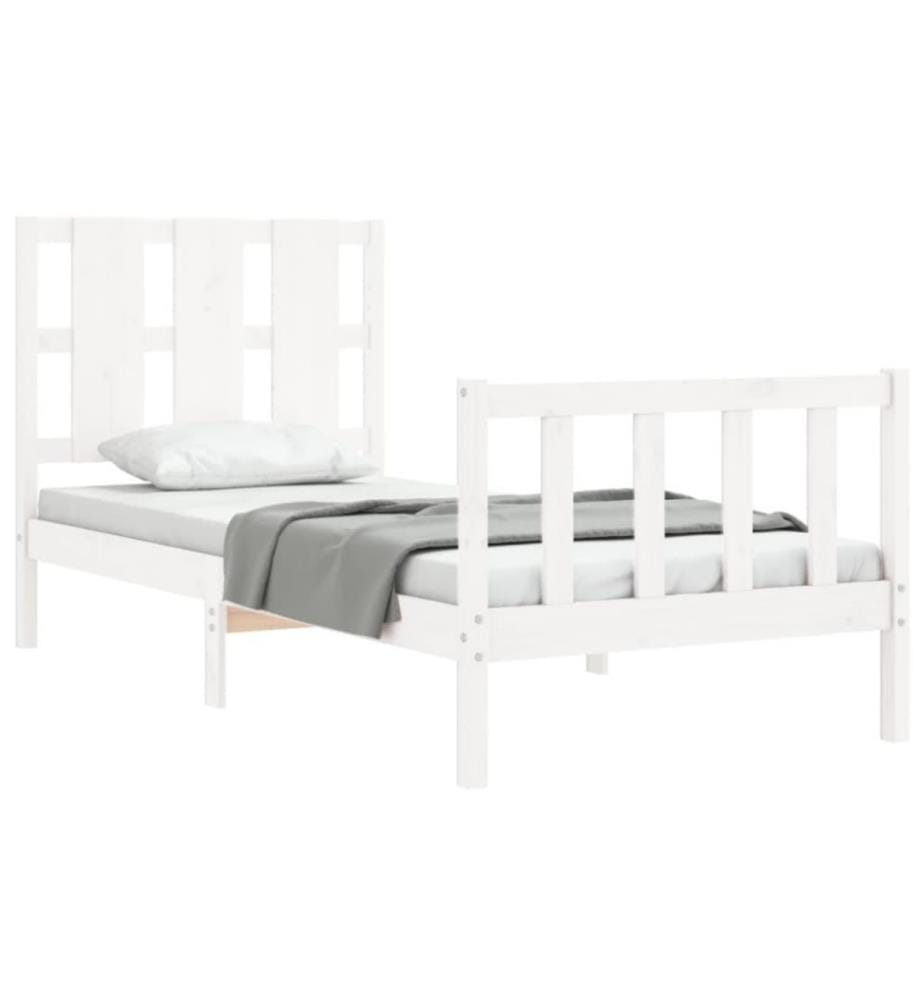 Bettgestell mit Kopfteil Weiss 90x190 cm Massivholz