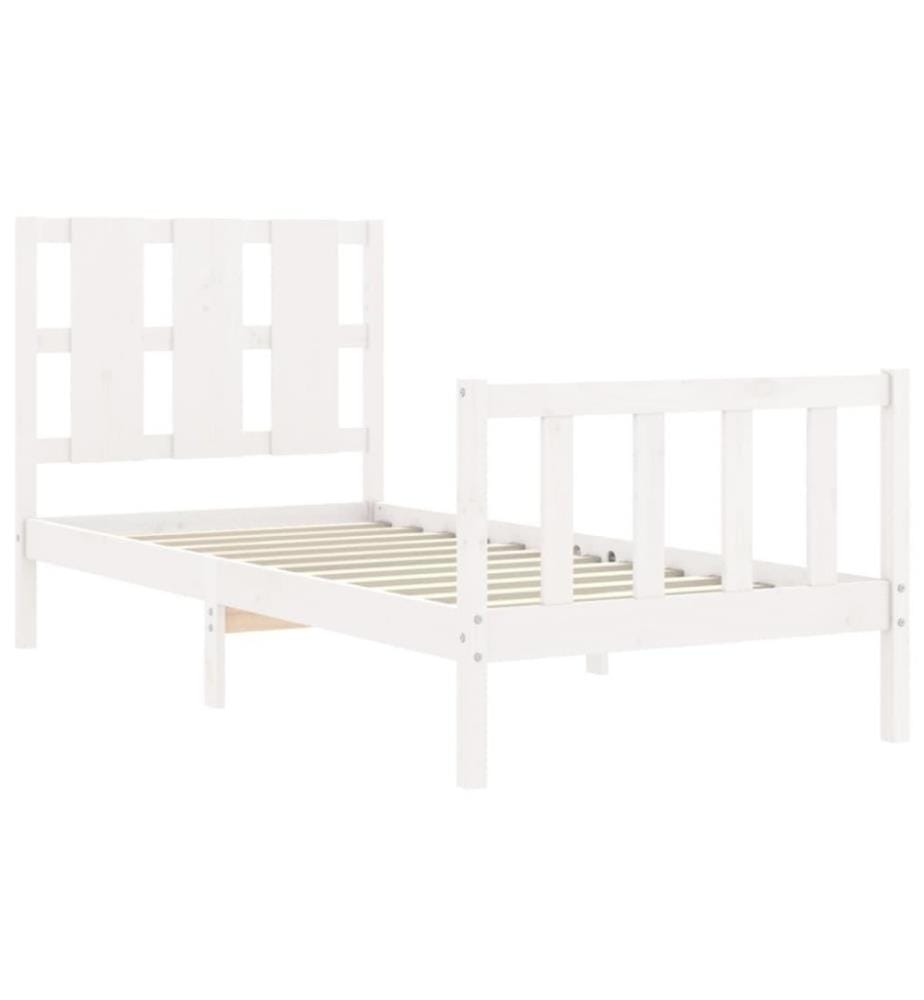 Bettgestell mit Kopfteil Weiss 90x190 cm Massivholz