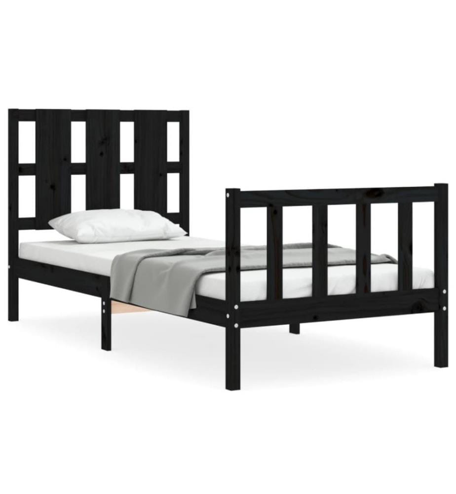 Bettgestell mit Kopfteil Schwarz 90x190 cm Massivholz