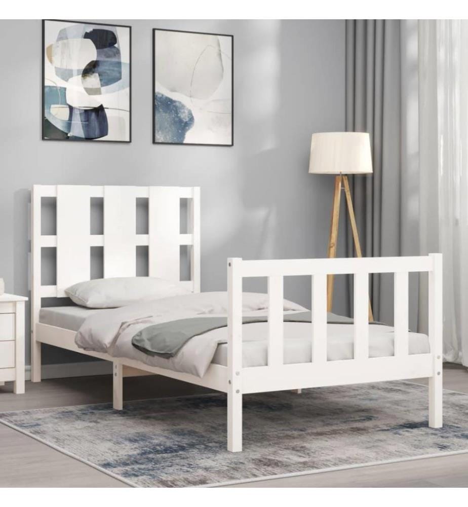 Massivholzbett mit Kopfteil Weiss 100x200 cm