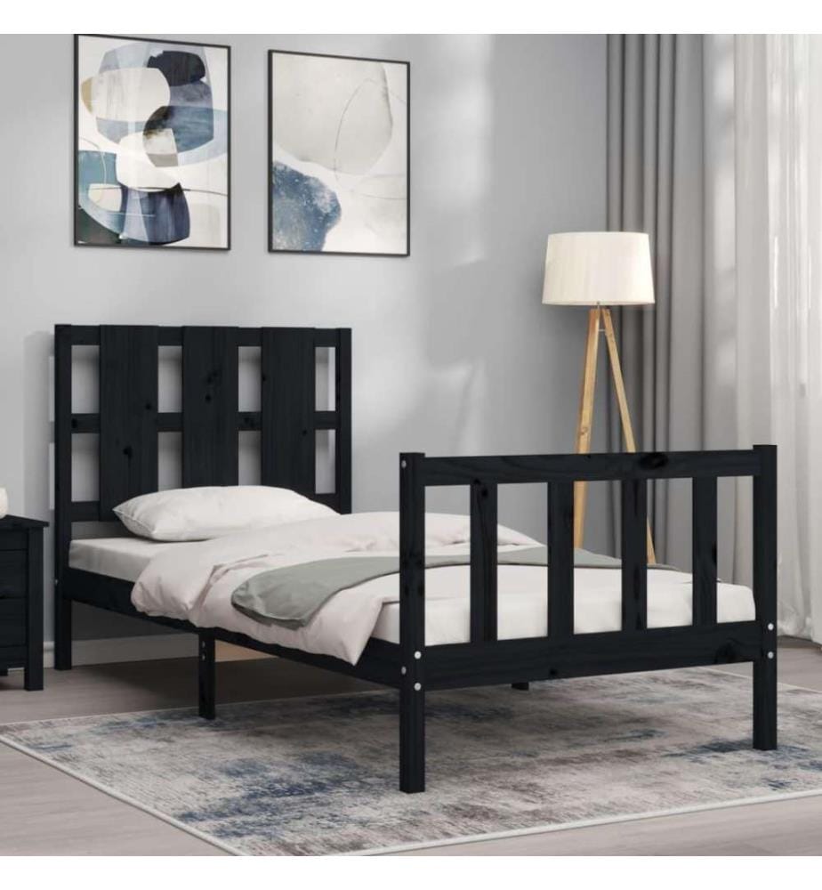 Massivholzbett mit Kopfteil Schwarz 100x200 cm
