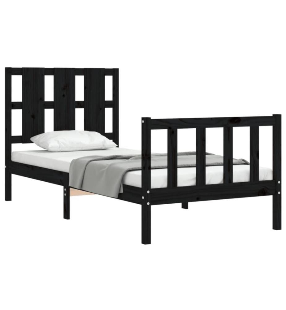 Massivholzbett mit Kopfteil Schwarz 100x200 cm