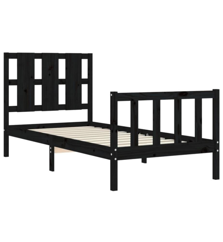 Massivholzbett mit Kopfteil Schwarz 100x200 cm