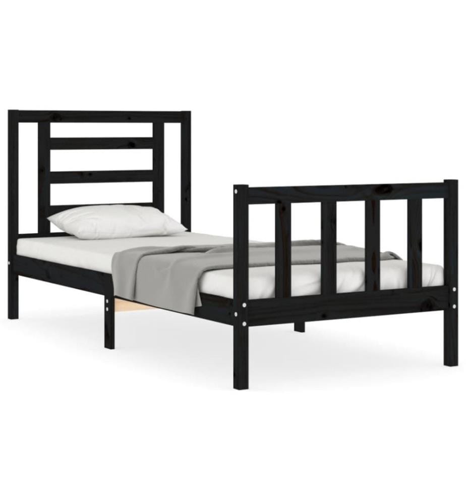 Massivholzbett mit Kopfteil Schwarz 3FT Single