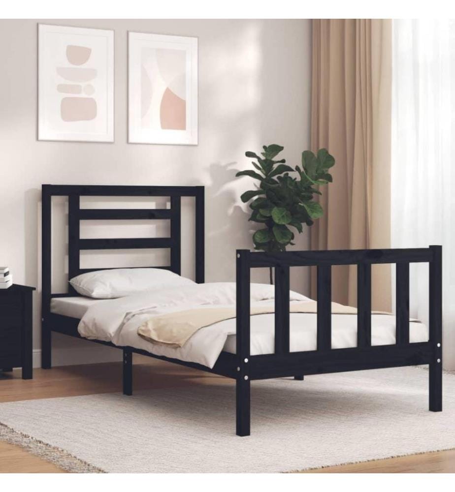 Massivholzbett mit Kopfteil Schwarz 100x200 cm