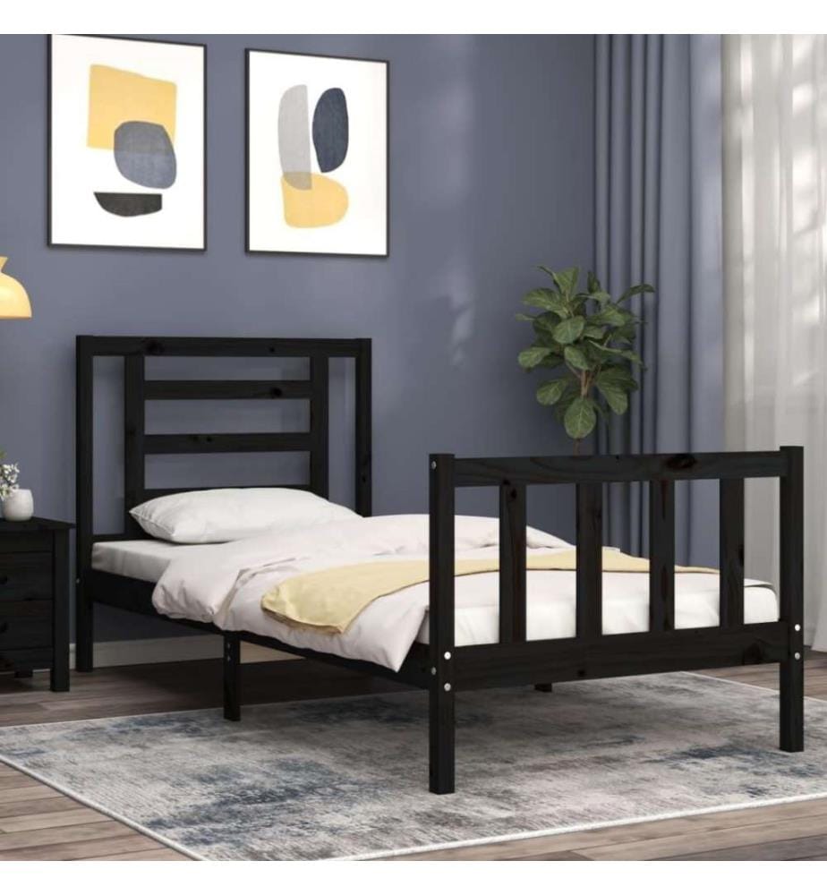Massivholzbett mit Kopfteil Schwarz 100x200 cm