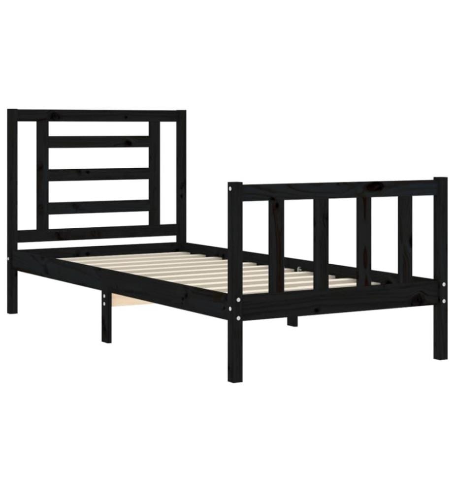 Massivholzbett mit Kopfteil Schwarz 100x200 cm