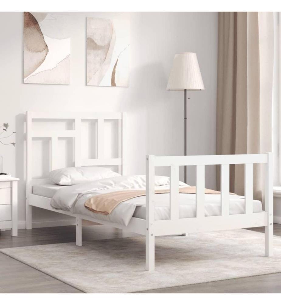 Massivholzbett mit Kopfteil Weiss 90x200 cm