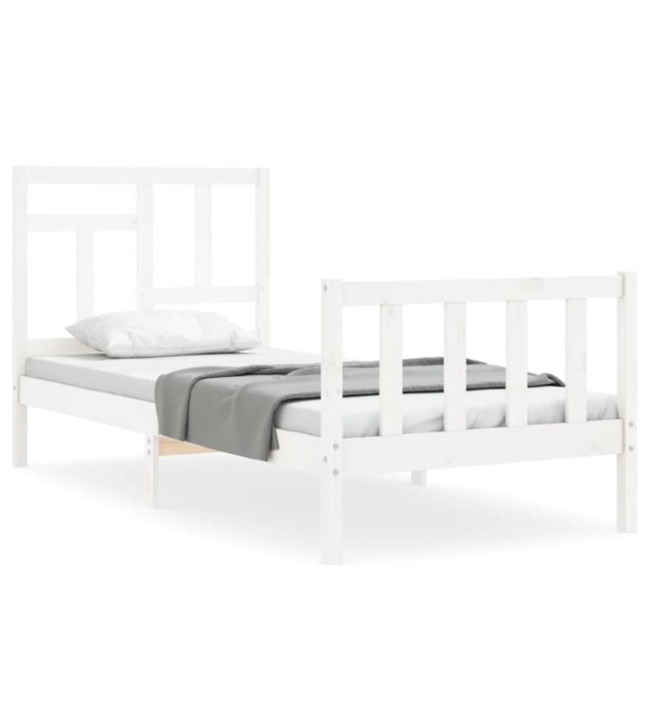 Massivholzbett mit Kopfteil Weiss 90x200 cm
