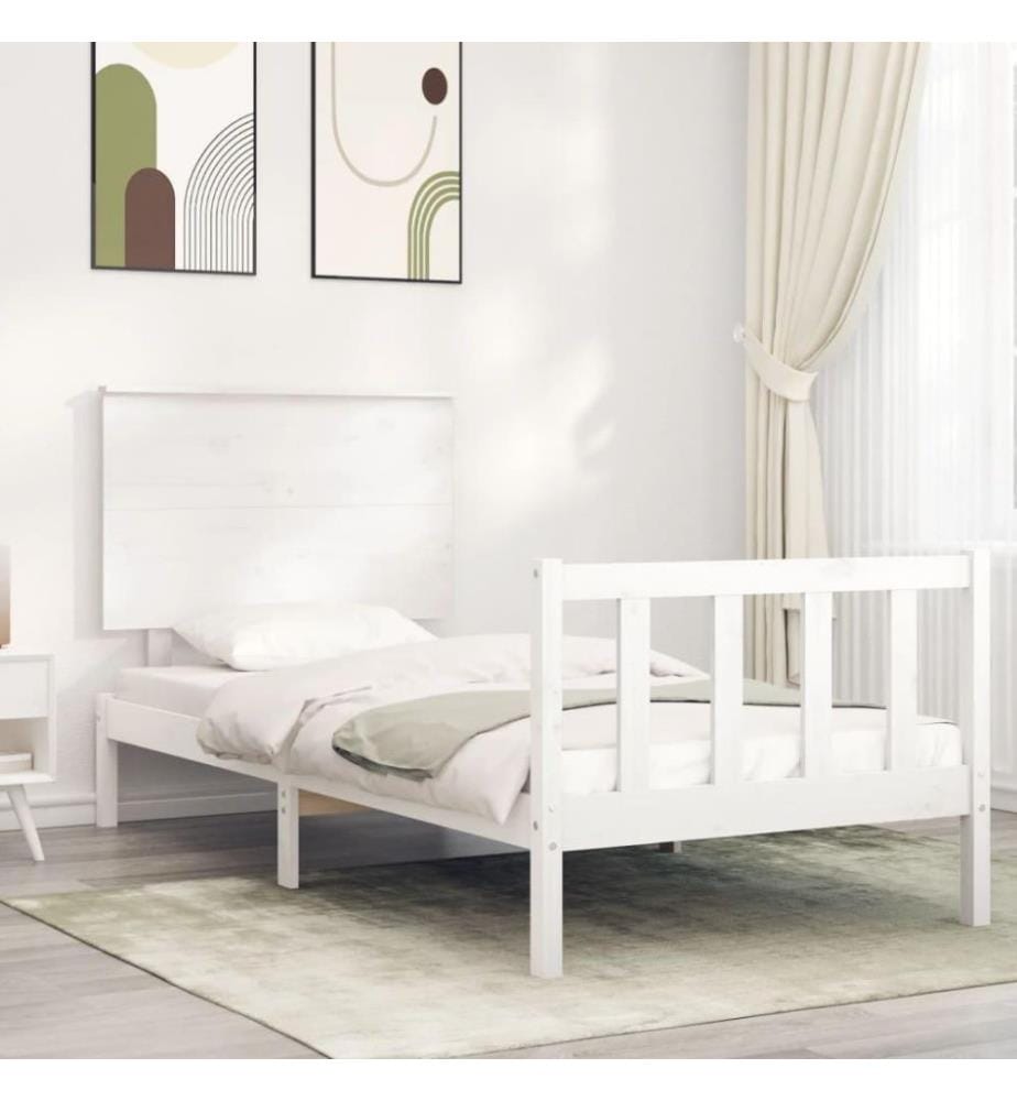 Massivholzbett mit Kopfteil Weiss 100x200 cm