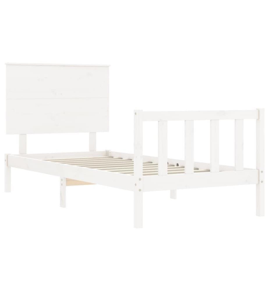 Massivholzbett mit Kopfteil Weiss 100x200 cm