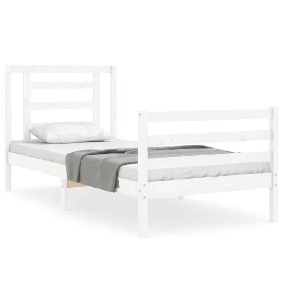 Massivholzbett mit Kopfteil Weiss 3FT Single