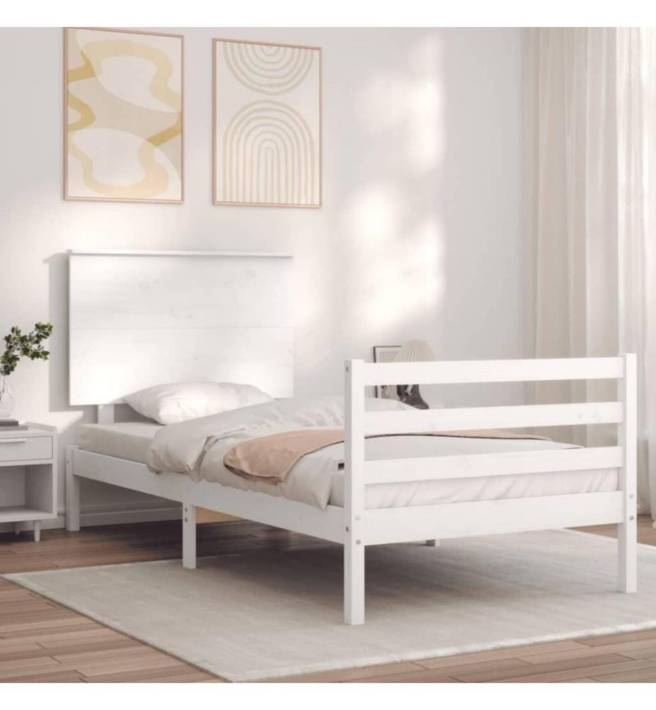 Massivholzbett mit Kopfteil Weiss 90x200 cm