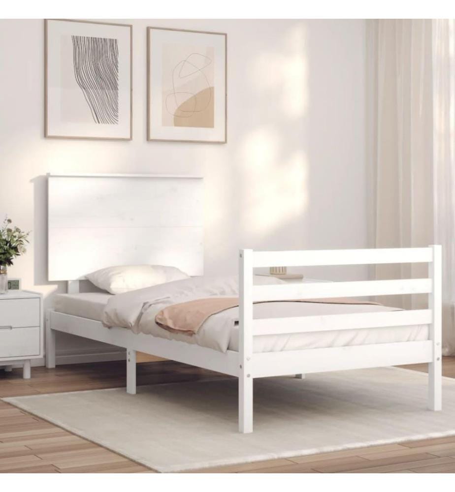 Massivholzbett mit Kopfteil Weiss 90x200 cm