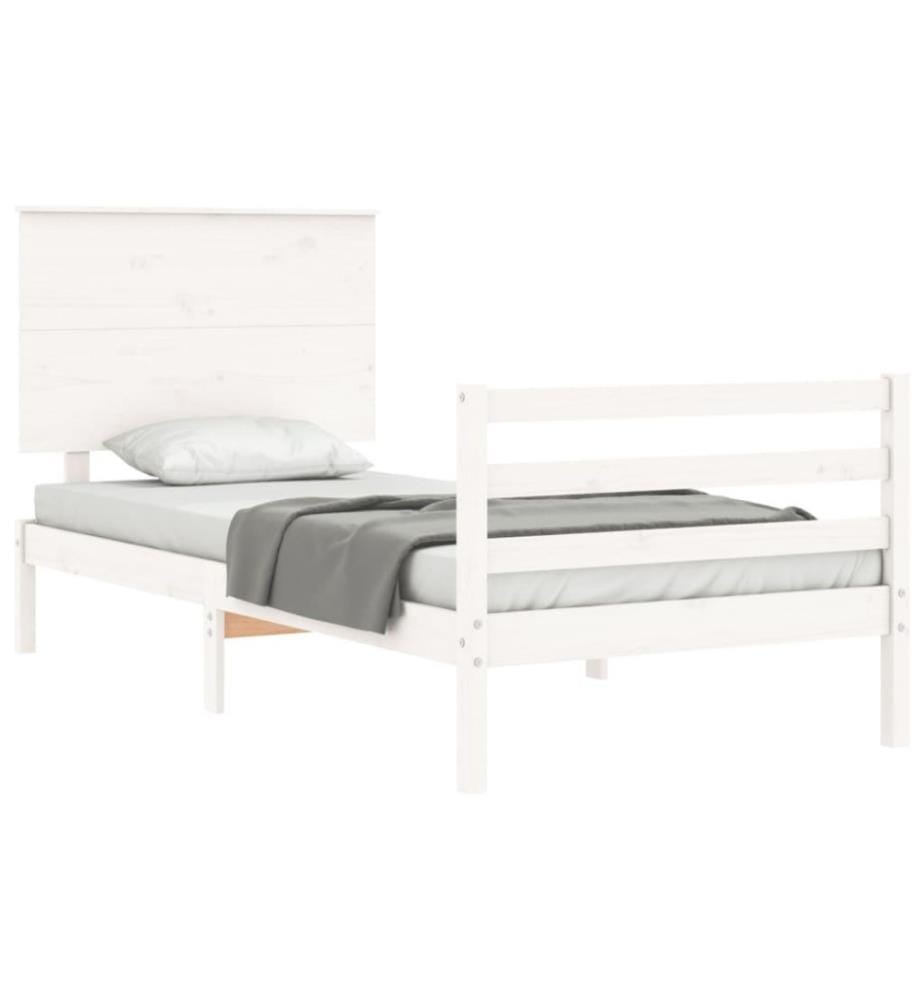 Massivholzbett mit Kopfteil Weiss 90x200 cm
