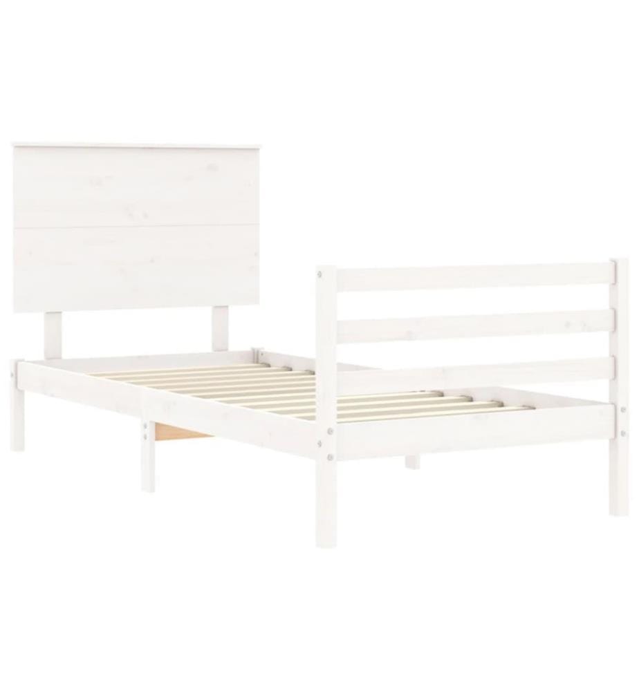 Massivholzbett mit Kopfteil Weiss 90x200 cm