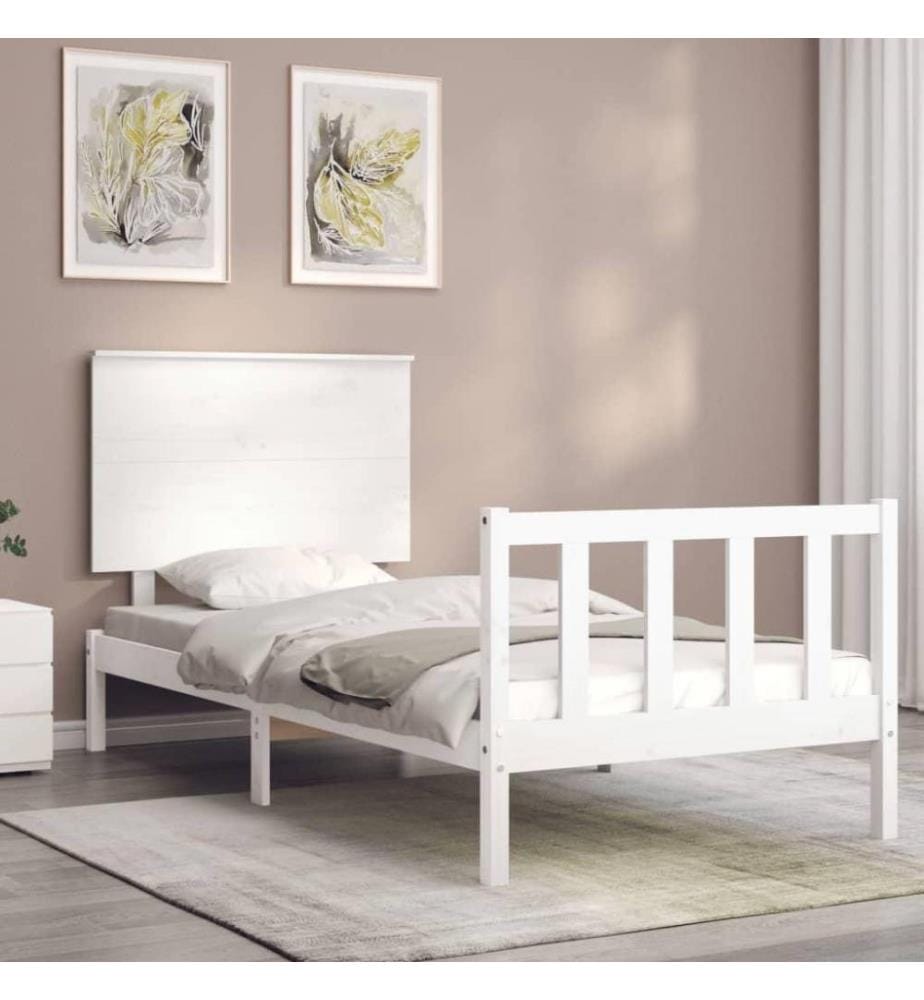 Massivholzbett mit Kopfteil Weiss 3FT Single