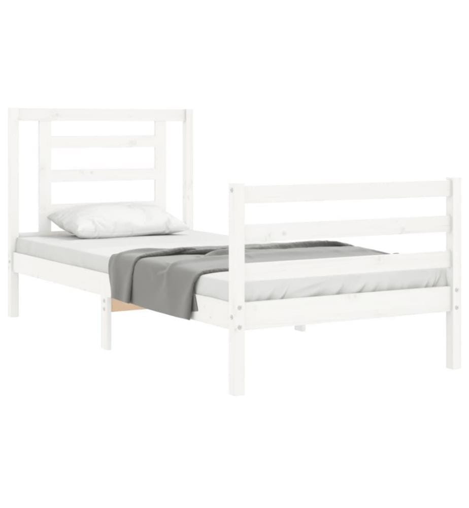 Massivholzbett mit Kopfteil Weiss 90x200 cm