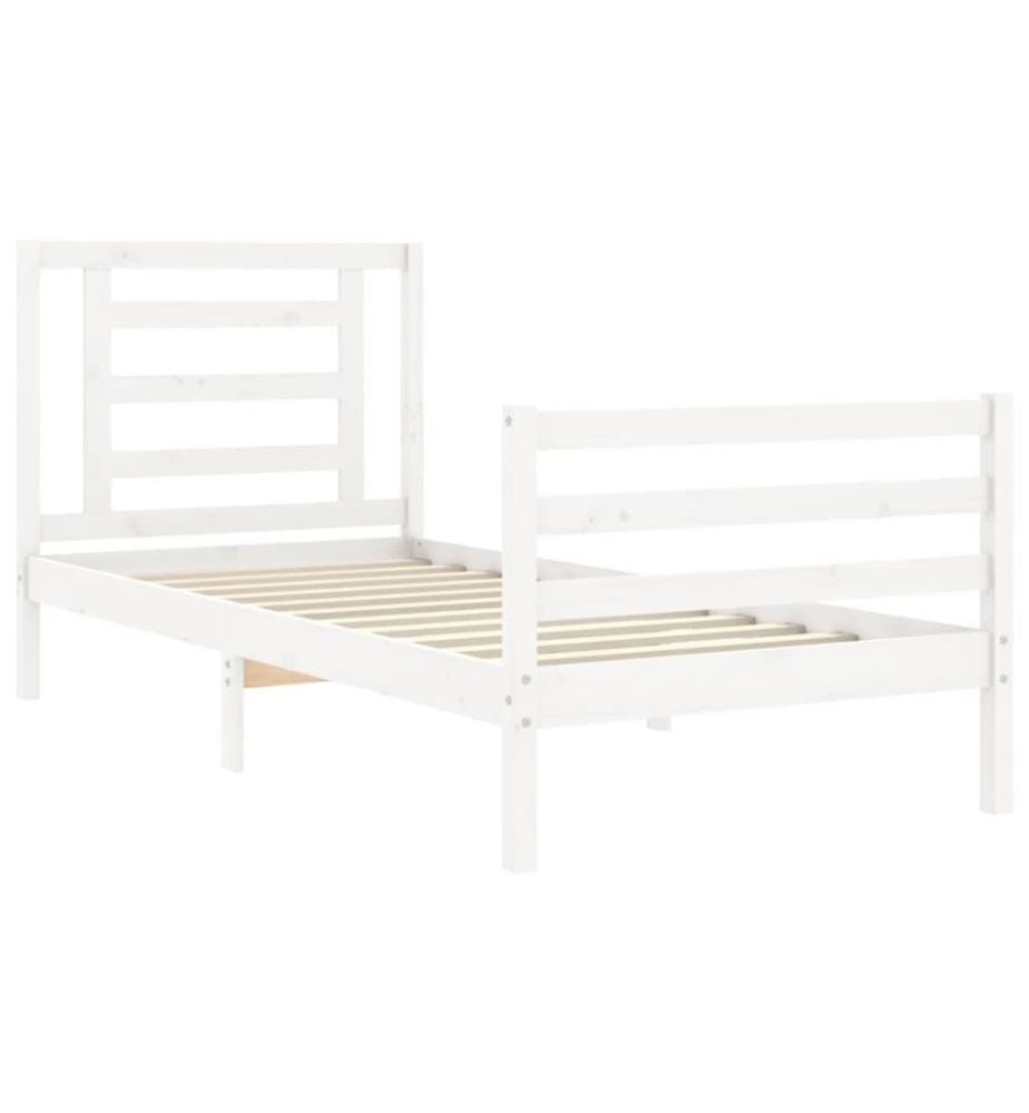 Massivholzbett mit Kopfteil Weiss 90x200 cm