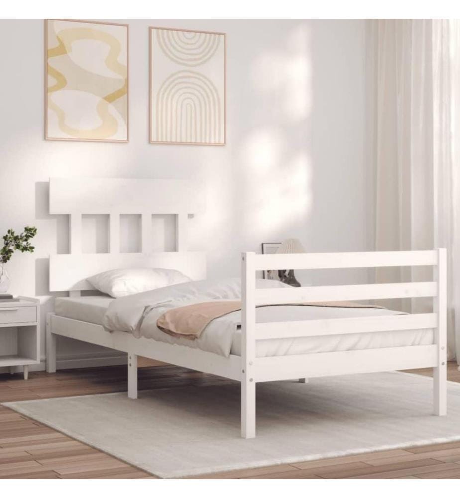 Massivholzbett mit Kopfteil Weiss 100x200 cm