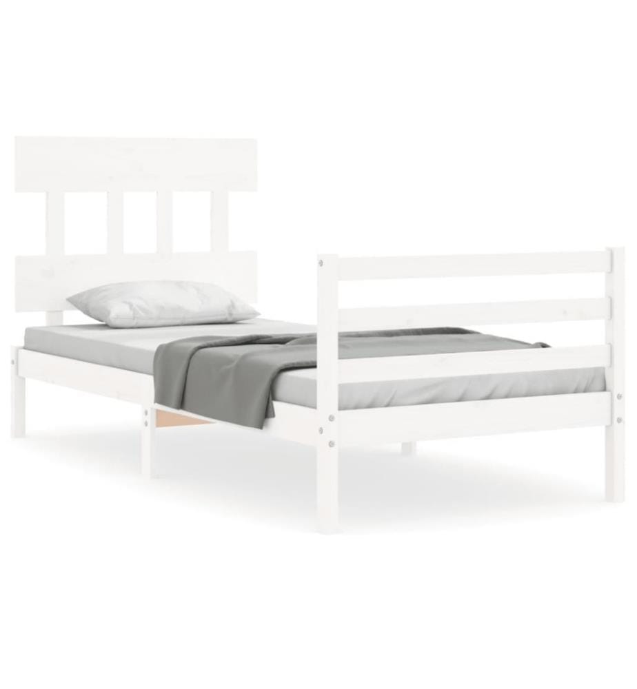 Massivholzbett mit Kopfteil Weiss 90x200 cm