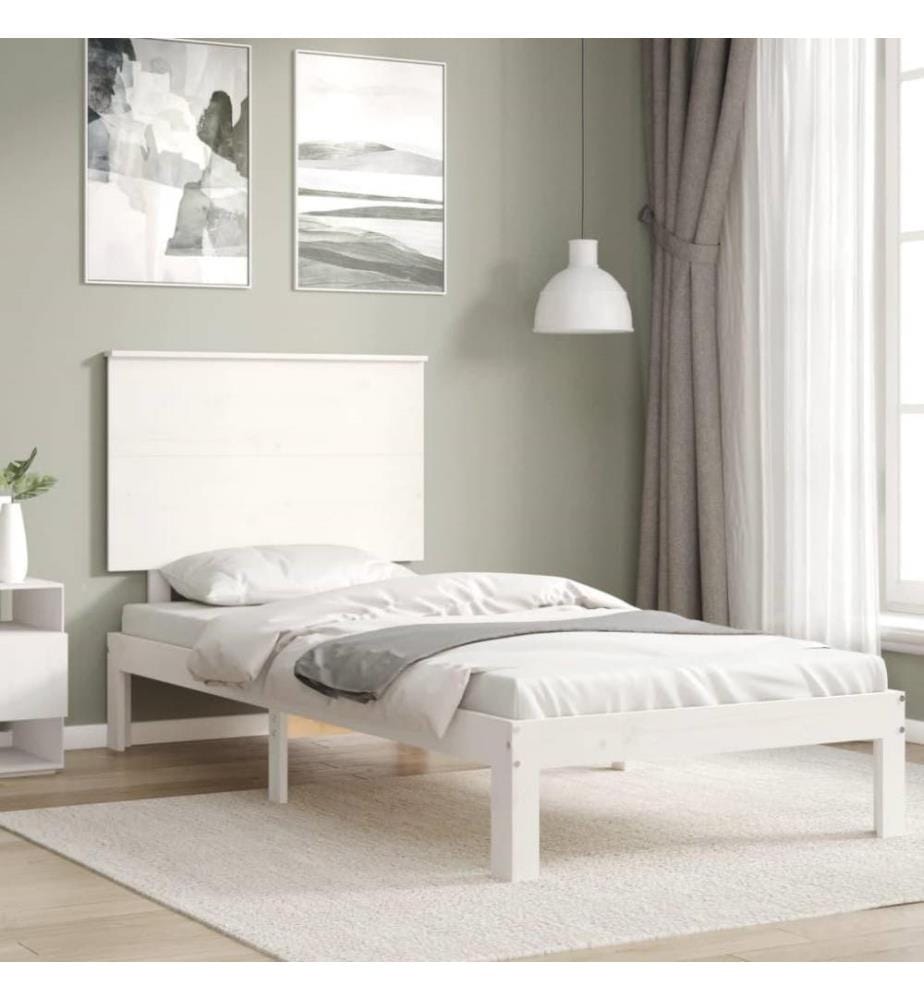 Massivholzbett mit Kopfteil Weiss 100x200 cm