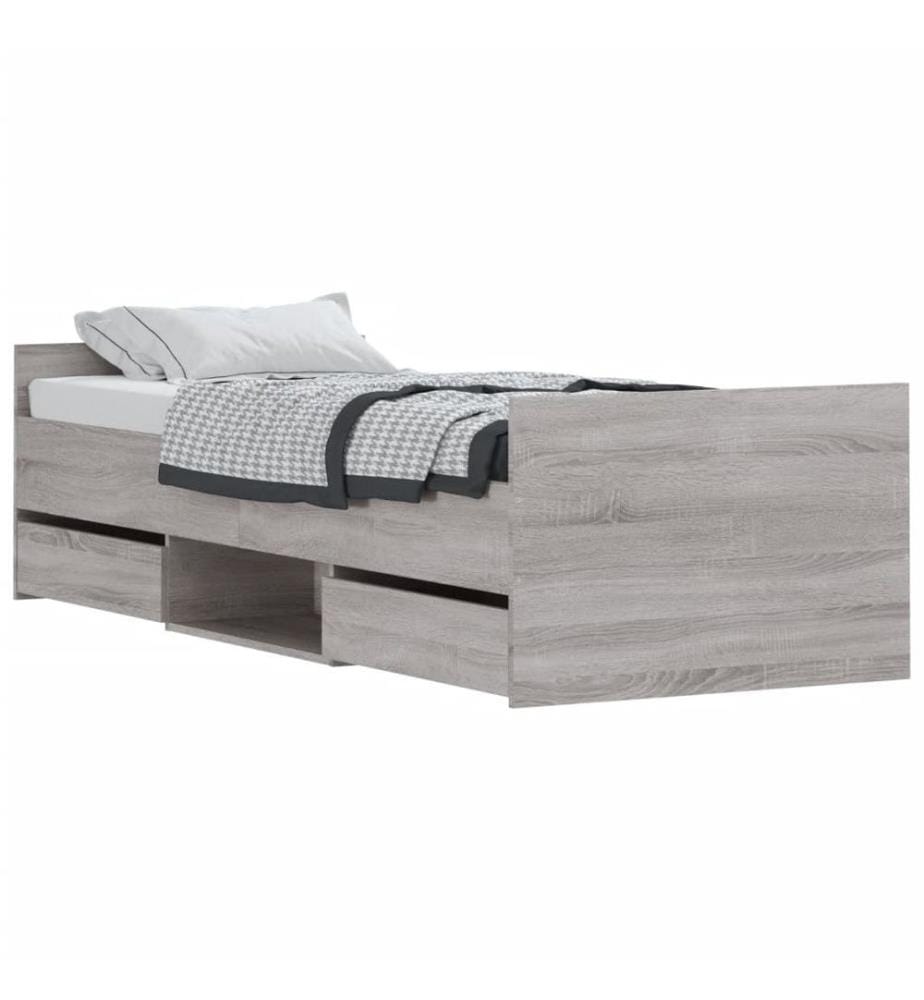 Bettgestell mit Kopf- und Fussteil Grau Sonoma 75x190 cm