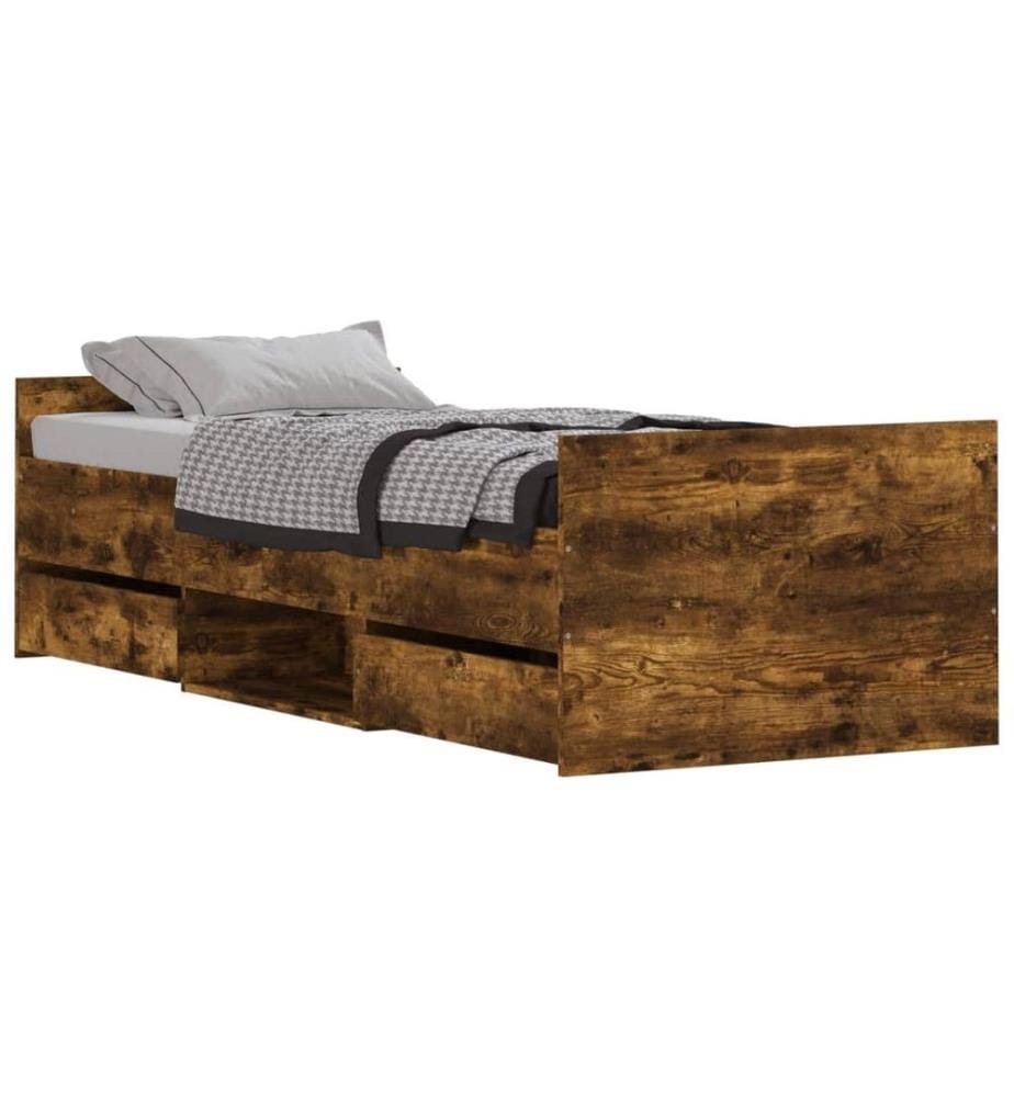 Bettgestell mit Kopf- und Fussteil Räuchereiche 75x190 cm