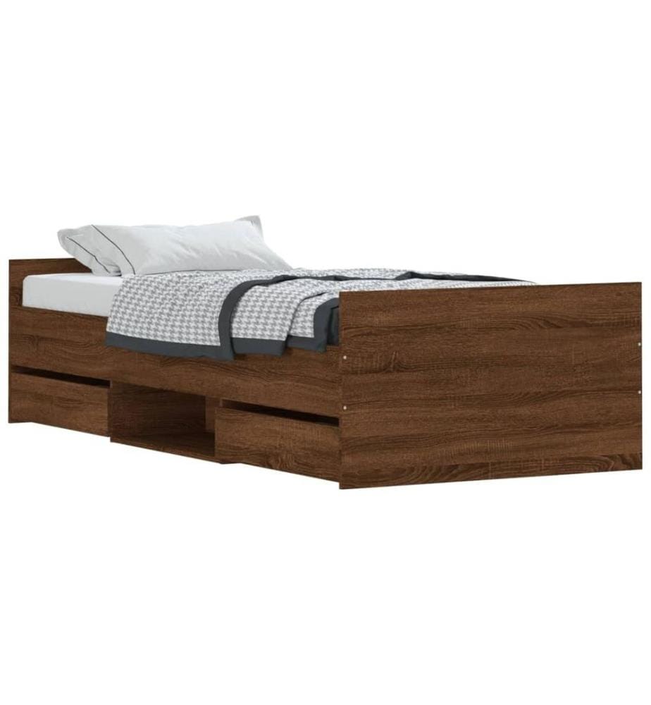 Bettgestell mit Kopf- und Fussteil Braun Eichen-Optik 90x200 cm