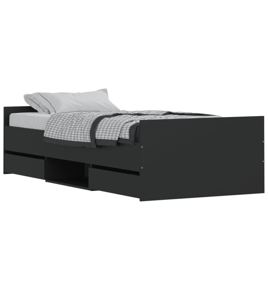 Bettgestell mit Kopf- und Fussteil Schwarz 90x190 cm