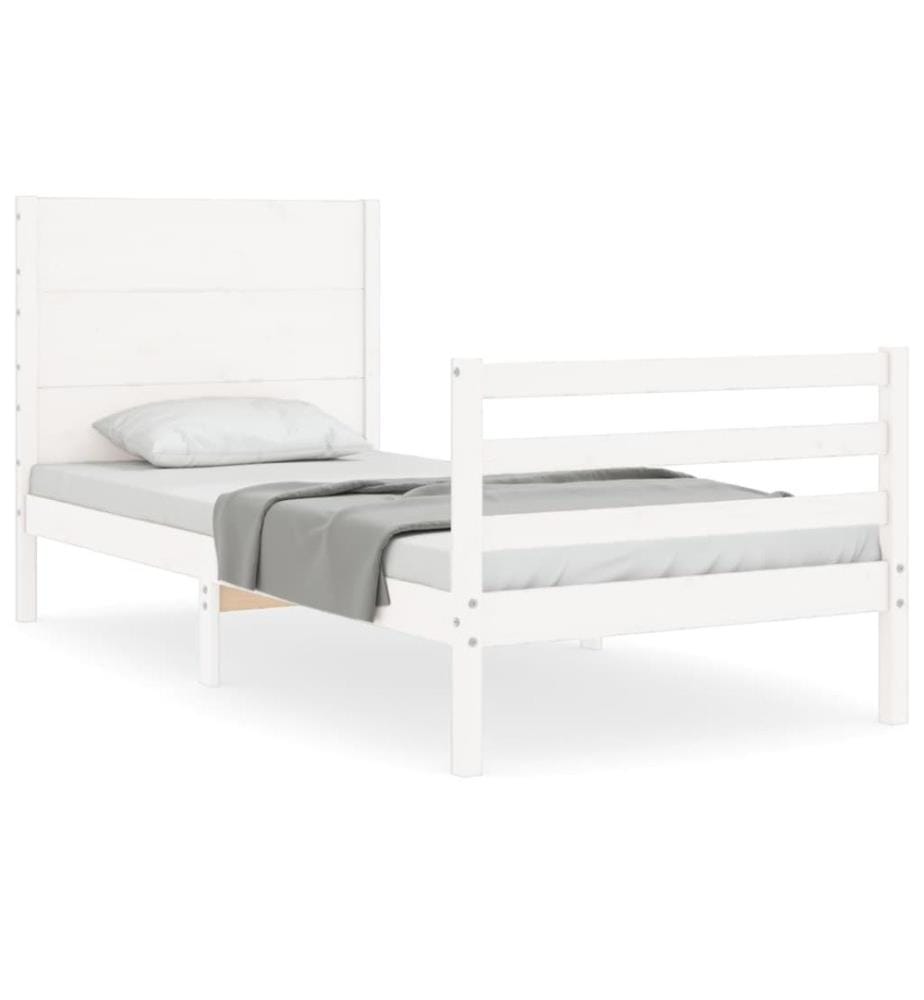 Massivholzbett mit Kopfteil Weiss