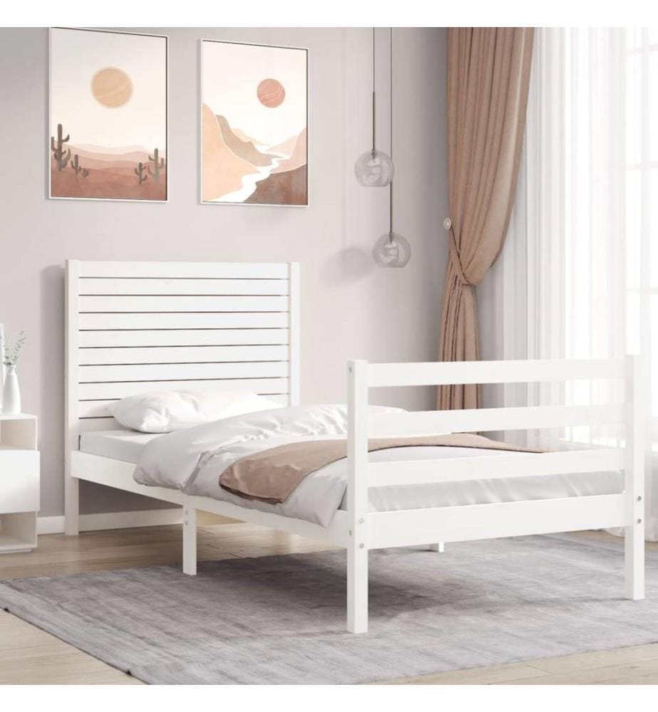 Massivholzbett mit Kopfteil Weiss