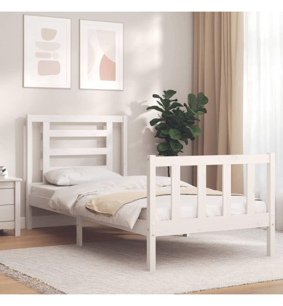 Massivholzbett mit Kopfteil Weiss